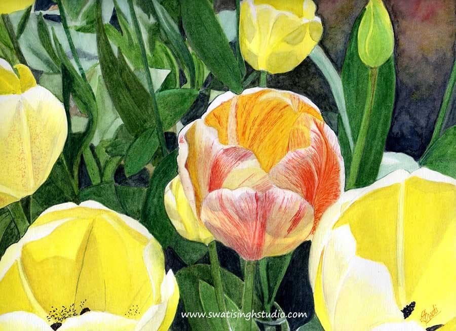 How to paint tulips in watercolours- spring