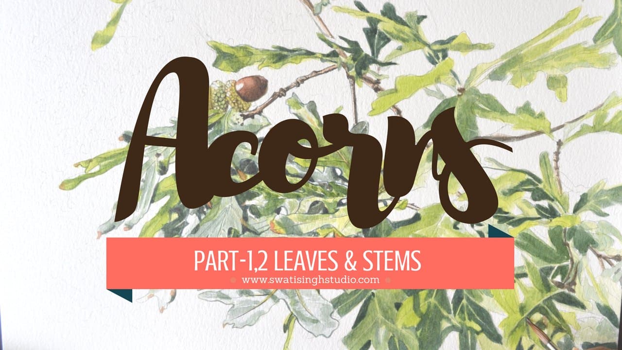 Acorns and Oak leaves in watercolor Part 1&2